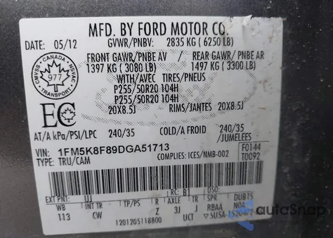 2013 Ford Explorer Limited из США, поврежденный, VIN 1FM5K8F89DGA51713